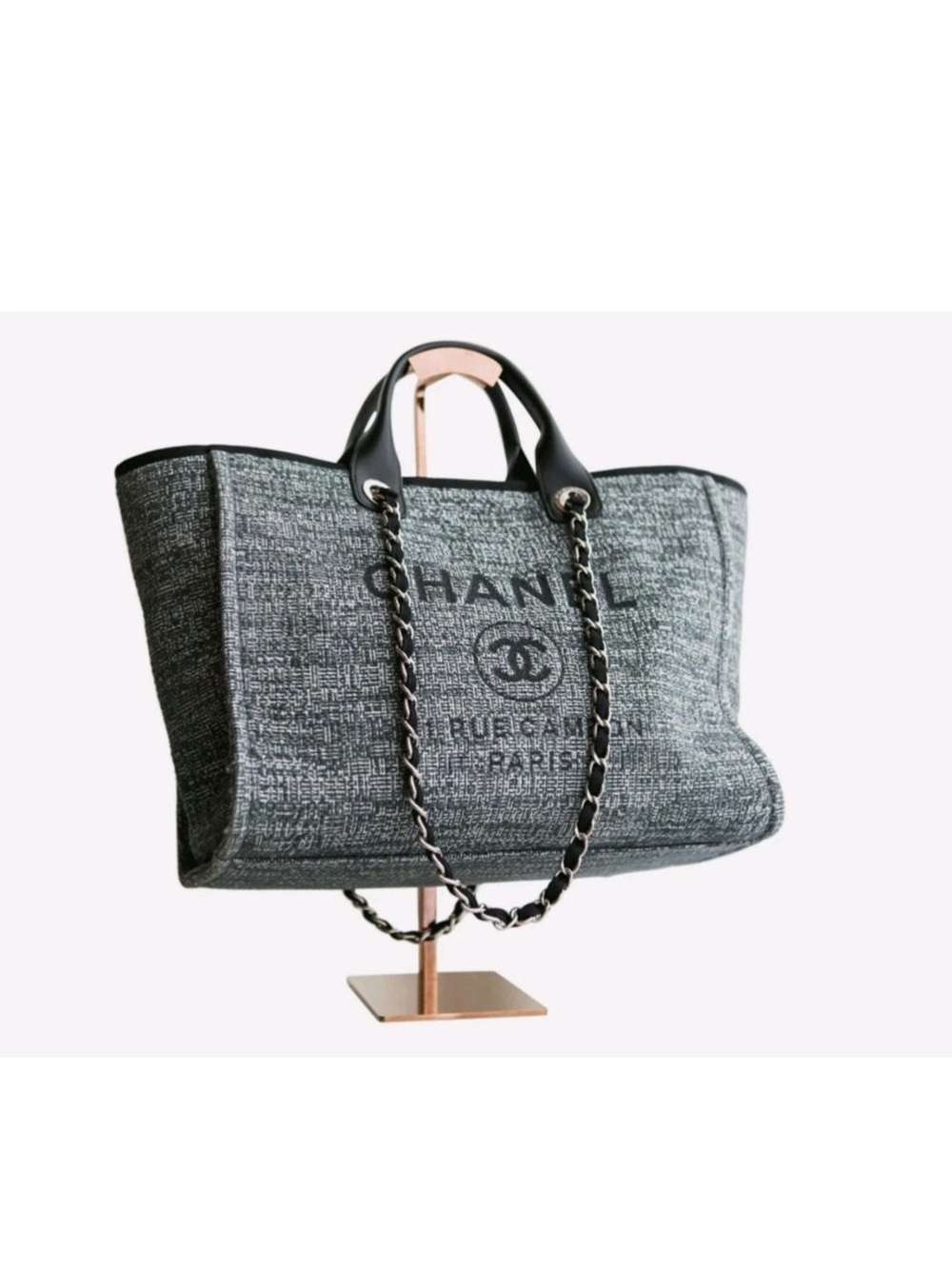 New Chanel Beaute Gray Tweed Deauville Tote Bag